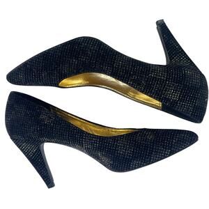 Nina Womens Black Sparkling Detailing 3.5" High Heel Leather Sole Pump Size 8.5N